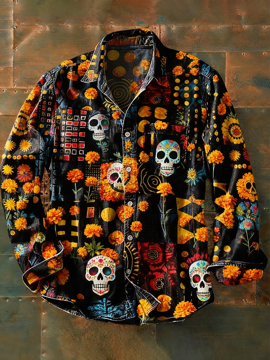Herren Retro Abstrakt Kunstdruck Lässiges Langarm-Hemd