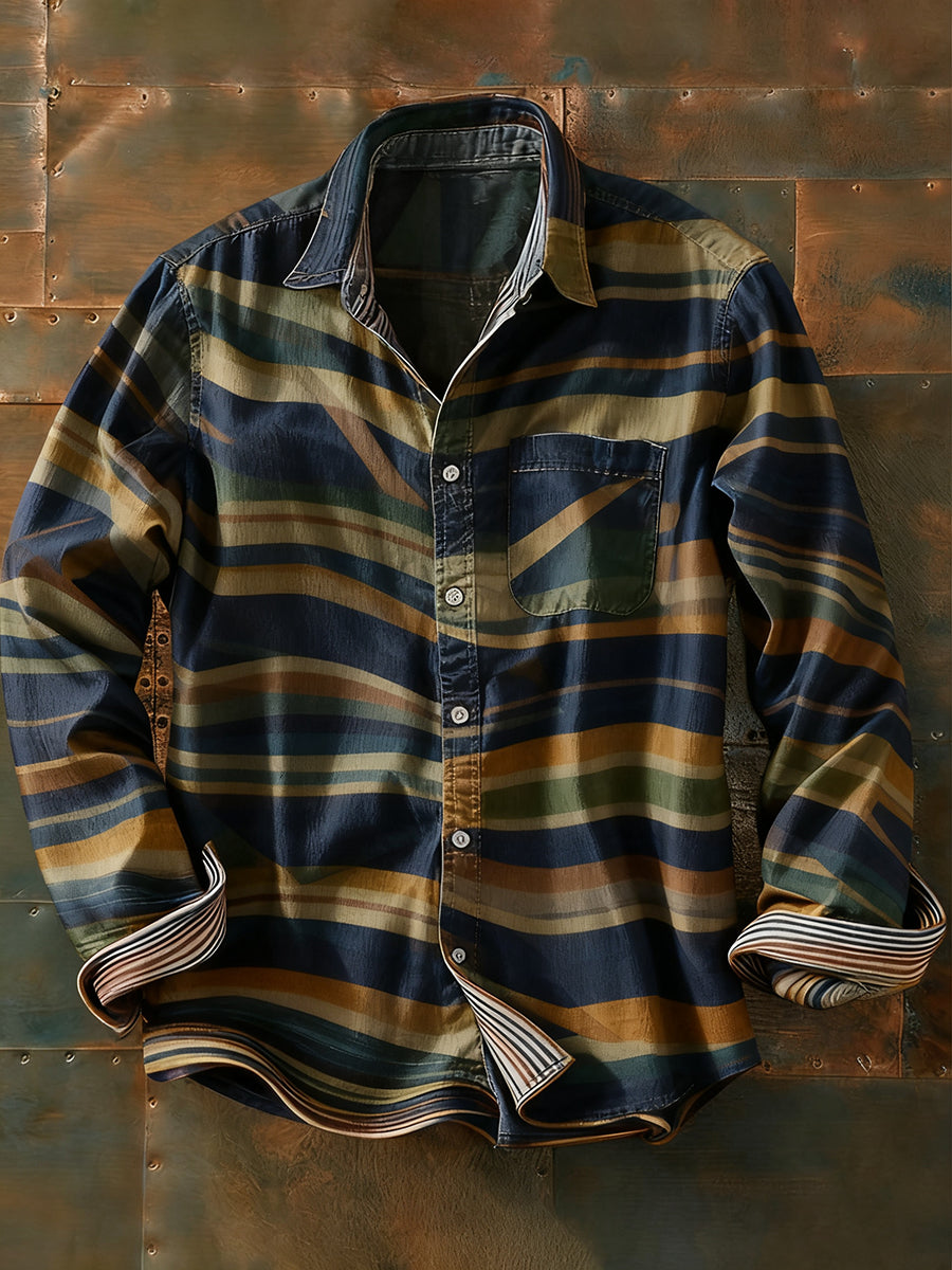 Herren Retro Abstrakt Kunstdruck Lässiges Langarm-Hemd