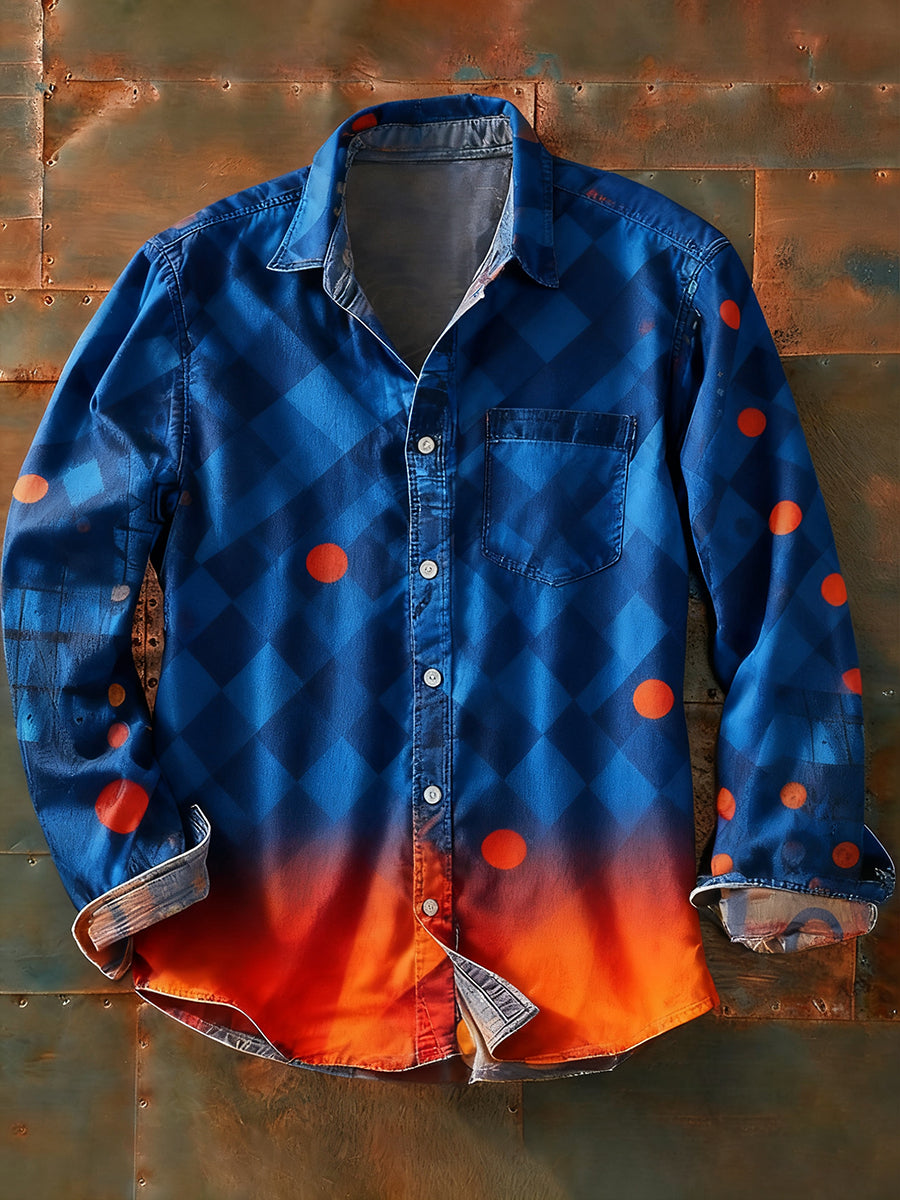 Herren Retro Abstrakt Kunstdruck Lässiges Langarm-Hemd