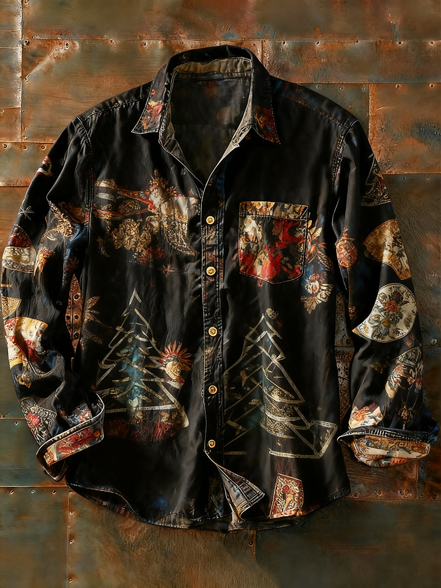 Herren Retro Abstrakt Kunstdruck Lässiges Langarm-Hemd