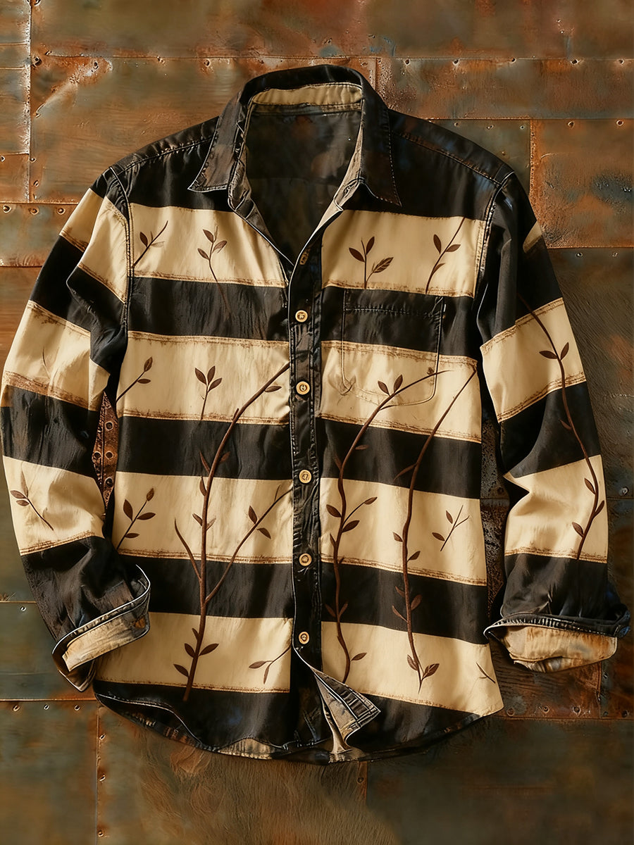 Herren Retro Abstrakt Kunstdruck Lässiges Langarm-Hemd