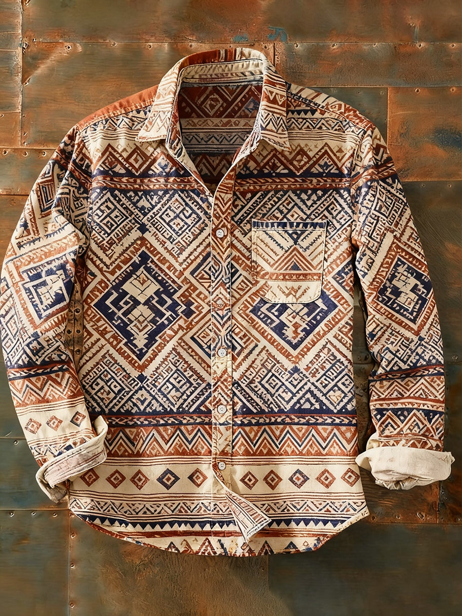Herren Retro Abstrakt Kunstdruck Lässiges Langarm-Hemd