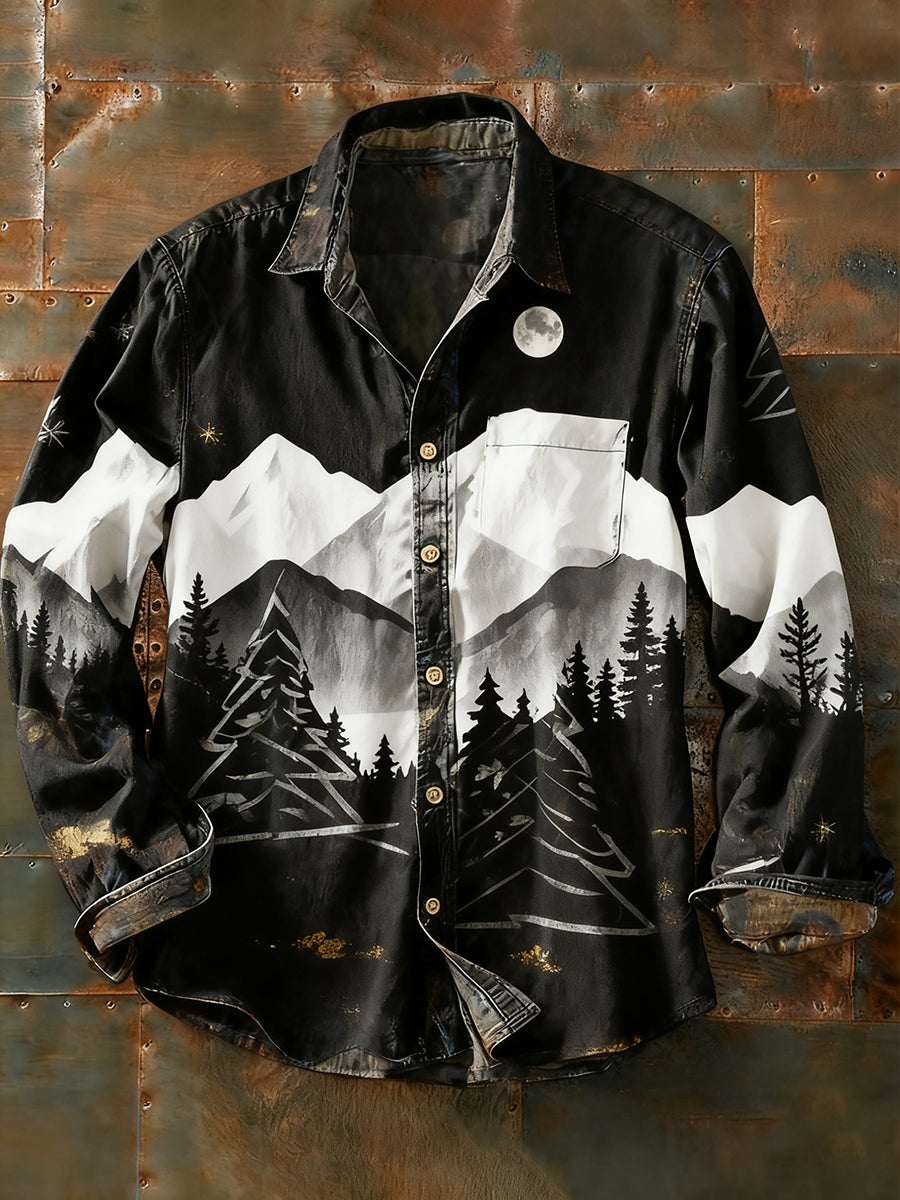 Herren Retro Abstrakt Kunstdruck Lässiges Langarm-Hemd