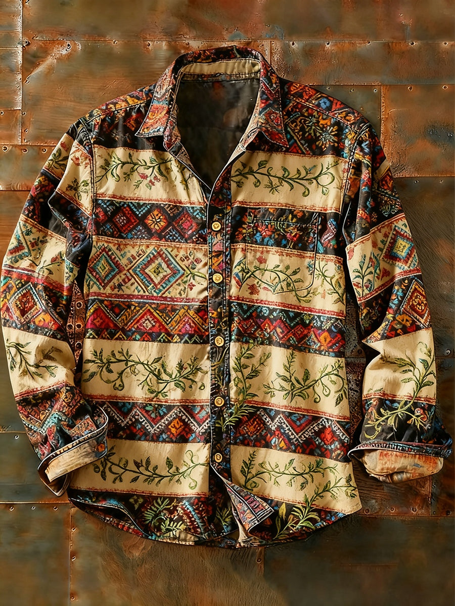 Herren Retro Abstrakt Kunstdruck Lässiges Langarm-Hemd