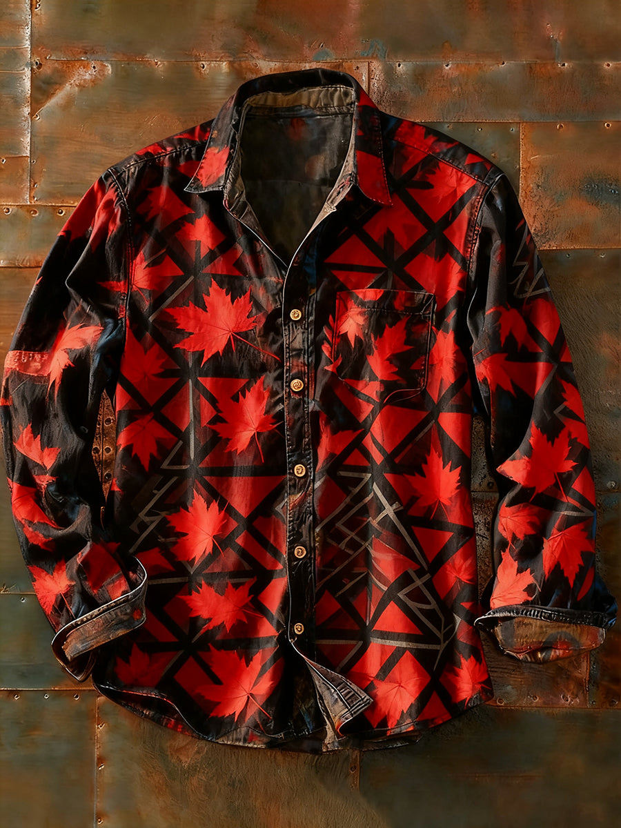 Herren Retro Abstrakt Kunstdruck Lässiges Langarm-Hemd