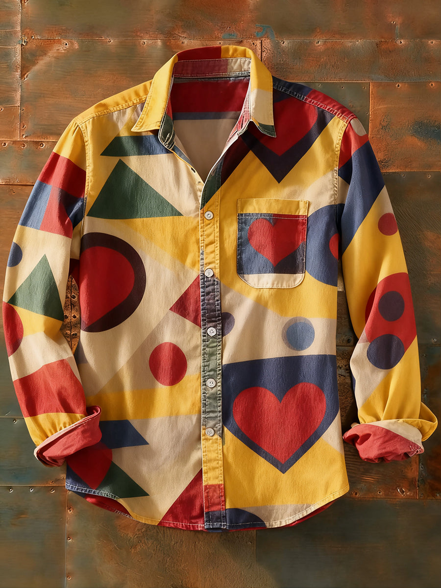 Herren Retro Abstrakt Kunstdruck Lässiges Langarm-Hemd