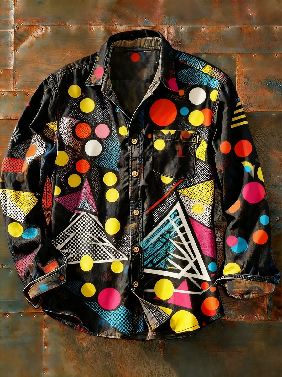 Herren Retro Abstrakt Kunstdruck Lässiges Langarm-Hemd