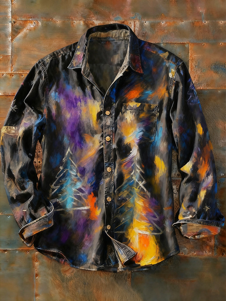 Herren Retro Abstrakt Kunstdruck Lässiges Langarm-Hemd