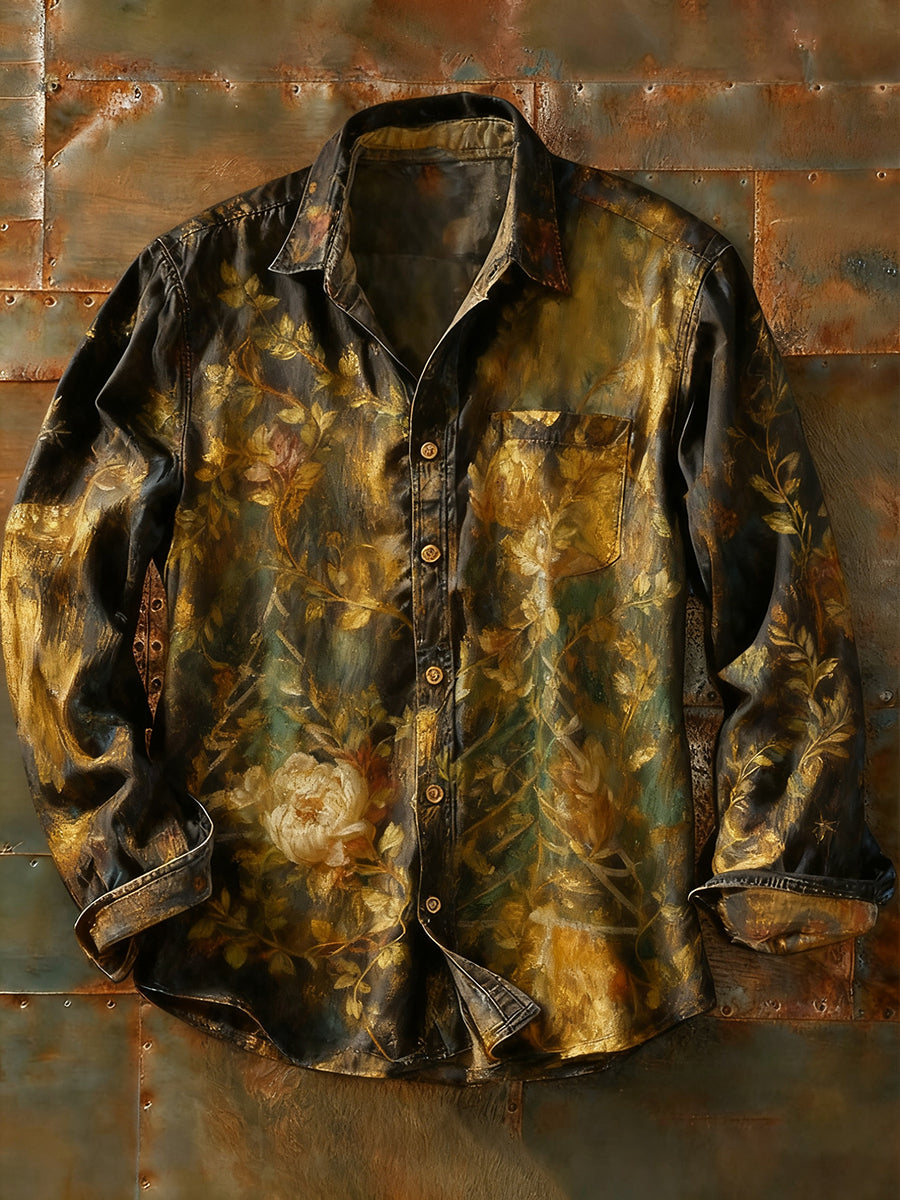 Herren Retro Abstrakt Kunstdruck Lässiges Langarm-Hemd