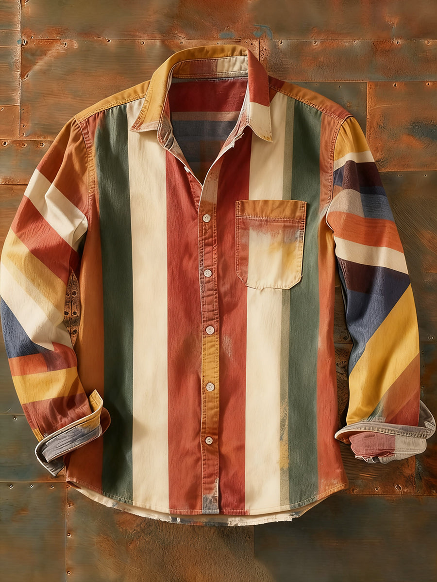 Herren Retro Abstrakt Kunstdruck Lässiges Langarm-Hemd