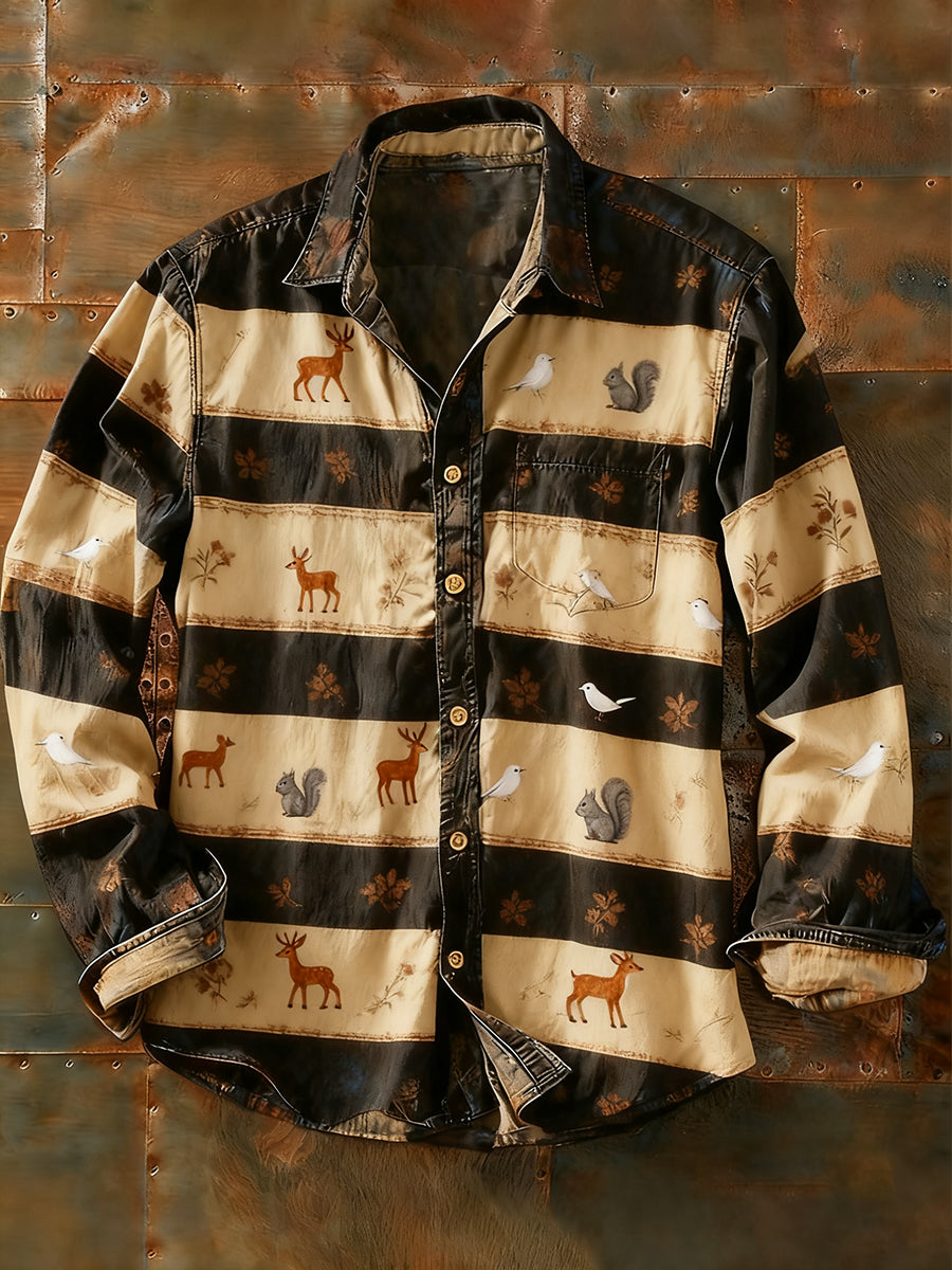 Herren Retro Abstrakt Kunstdruck Lässiges Langarm-Hemd