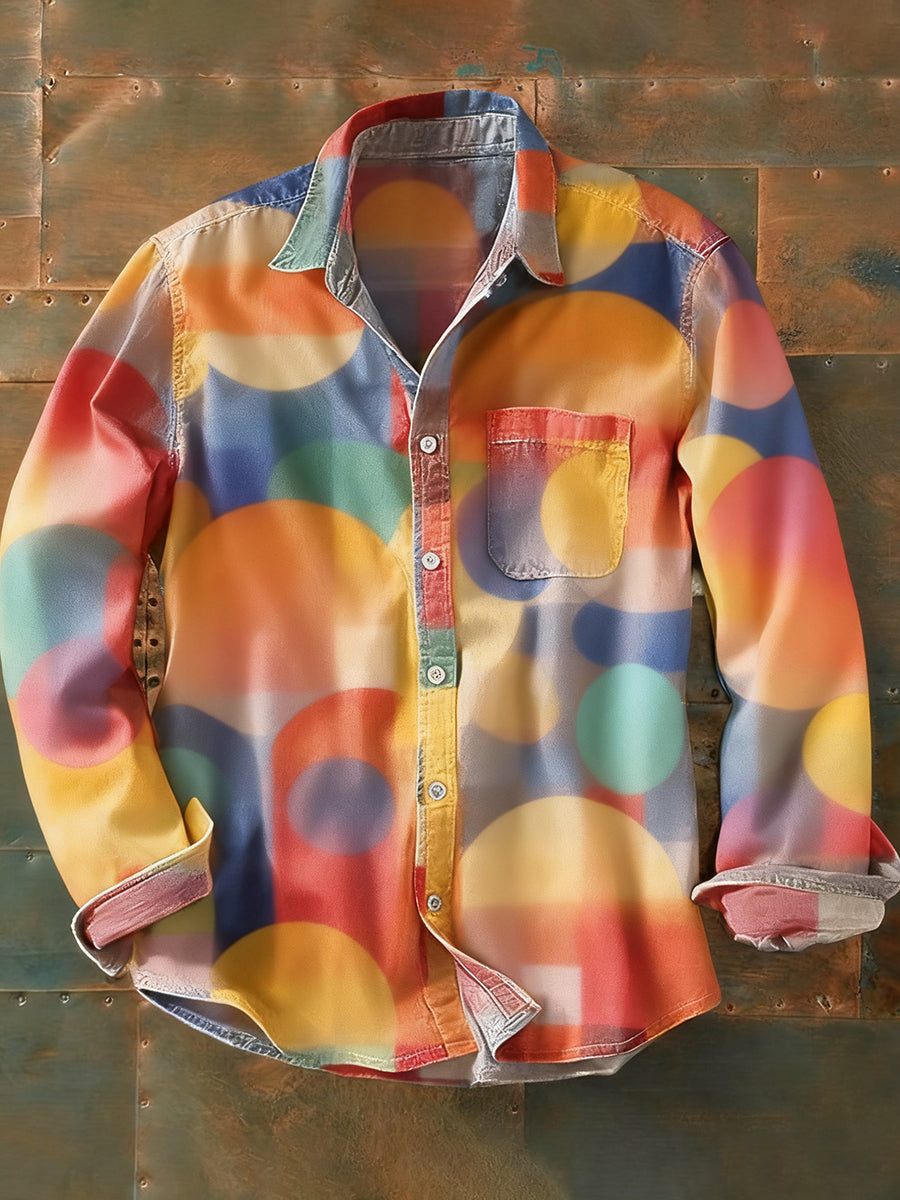 Herren Retro Abstrakt Kunstdruck Lässiges Langarm-Hemd