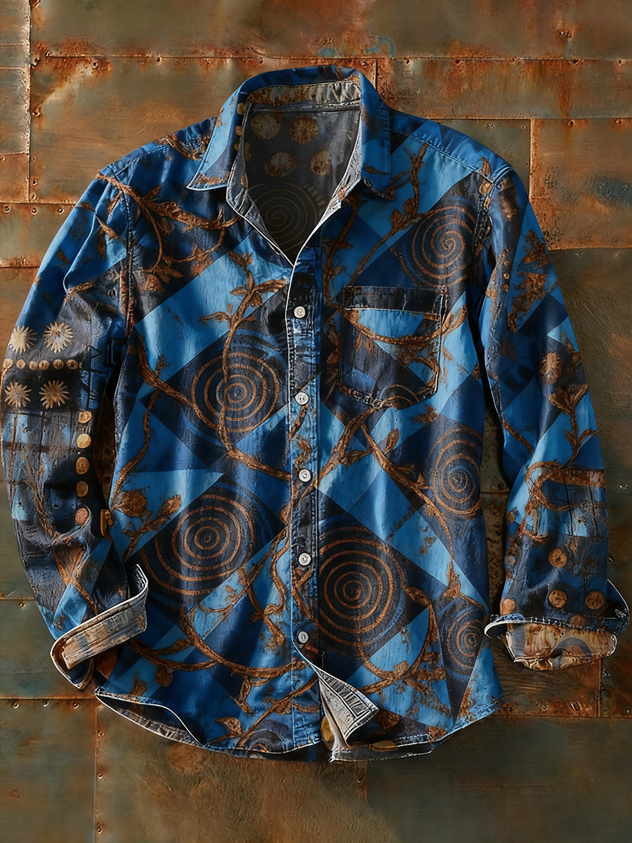 Herren Retro Abstrakt Kunstdruck Lässiges Langarm-Hemd