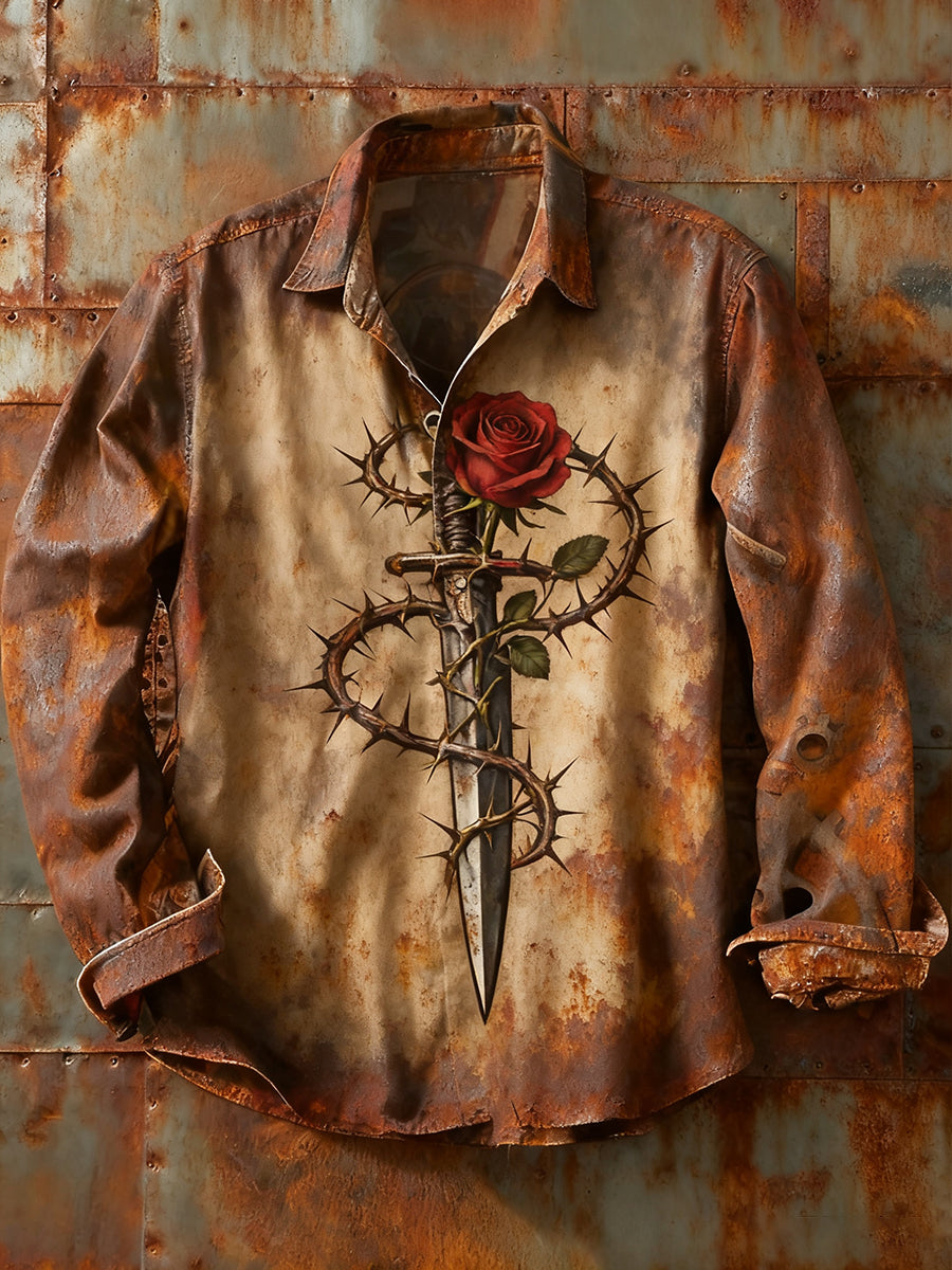 Herren Retro Abstrakt Kunstdruck Lässiges Langarm-Hemd