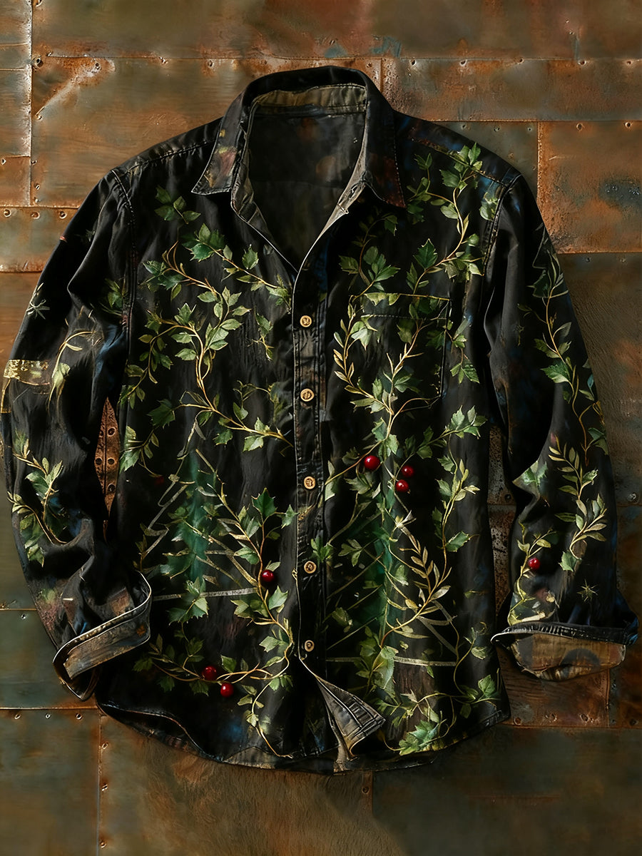 Herren Retro Abstrakt Kunstdruck Lässiges Langarm-Hemd