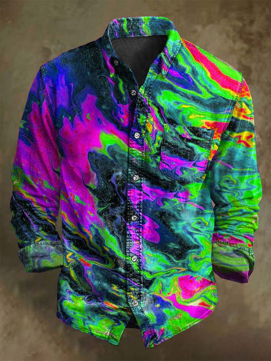 Abstrakte Farbe Clash Art Rendering lässig bedrucktes Langarm-Shirt