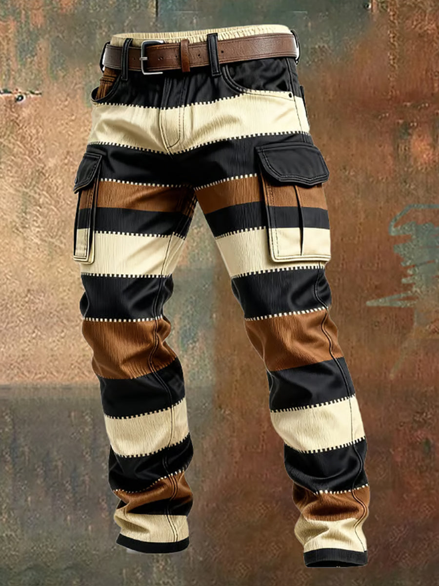 Herren Retro-Farb block Distressed Pocket Cargo hosen