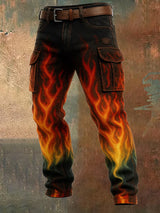 Herren Retro Flame Farb block Distressed Pocket Cargo Hosen