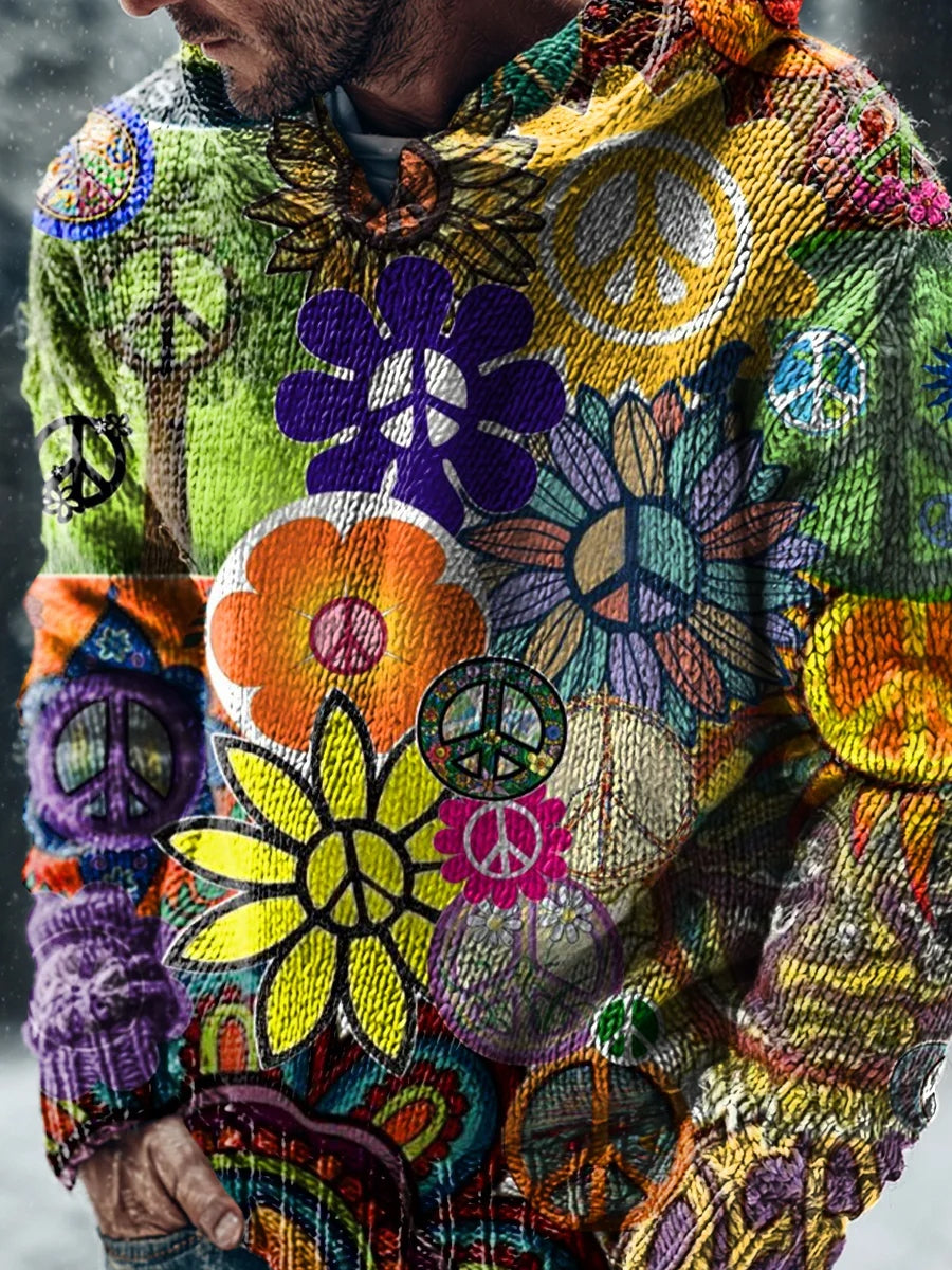 Retro Abstrakter Kunstdruck Lässiger bequemer Strick-Hoodie