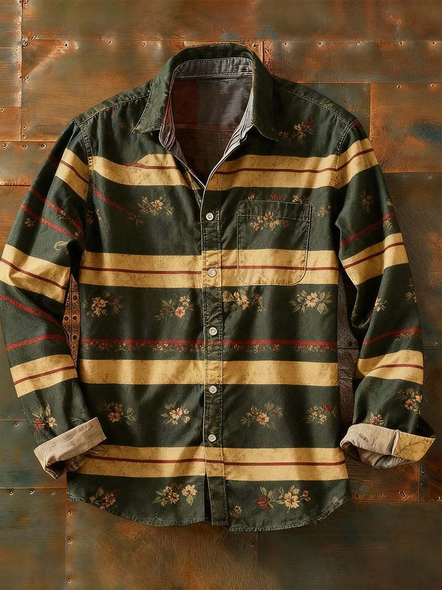 Herren Retro Abstrakt Kunstdruck Lässiges Langarm-Hemd
