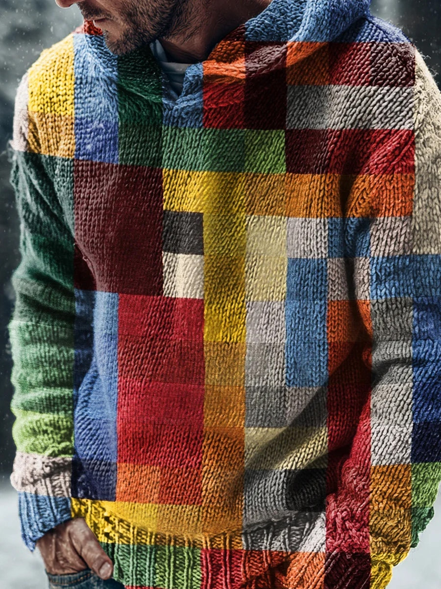 Retro Abstrakter Kunstdruck Lässiger bequemer Strick-Hoodie
