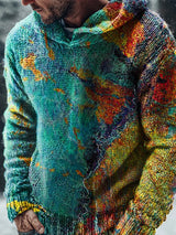 Retro Abstrakter Kunstdruck Lässiger bequemer Strick-Hoodie