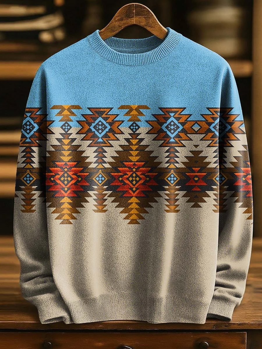 Herren Retro Abstrakter Kunstdruck Komfortabel gestrickter Pullover Pullover