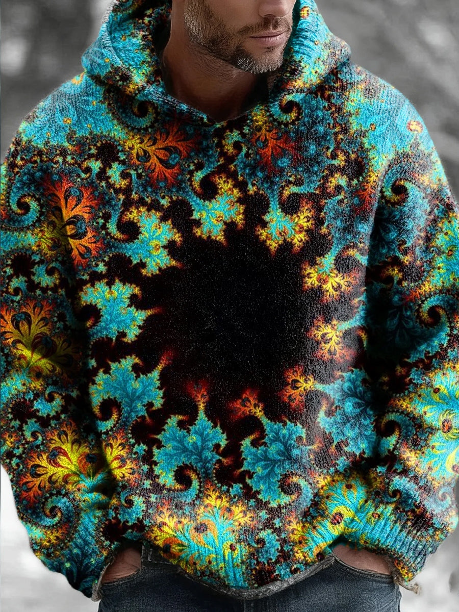 Retro Abstrakter Kunstdruck Lässiger bequemer Strick-Hoodie