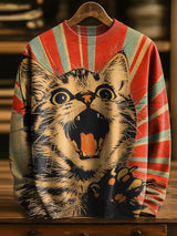 Herren Retro Abstrakter Kunstdruck Komfortabel gestrickter Pullover Pullover