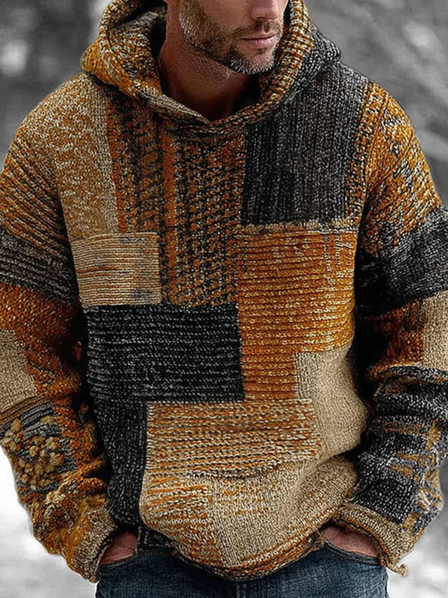 Retro Abstrakter Kunstdruck Lässiger bequemer Strick-Hoodie