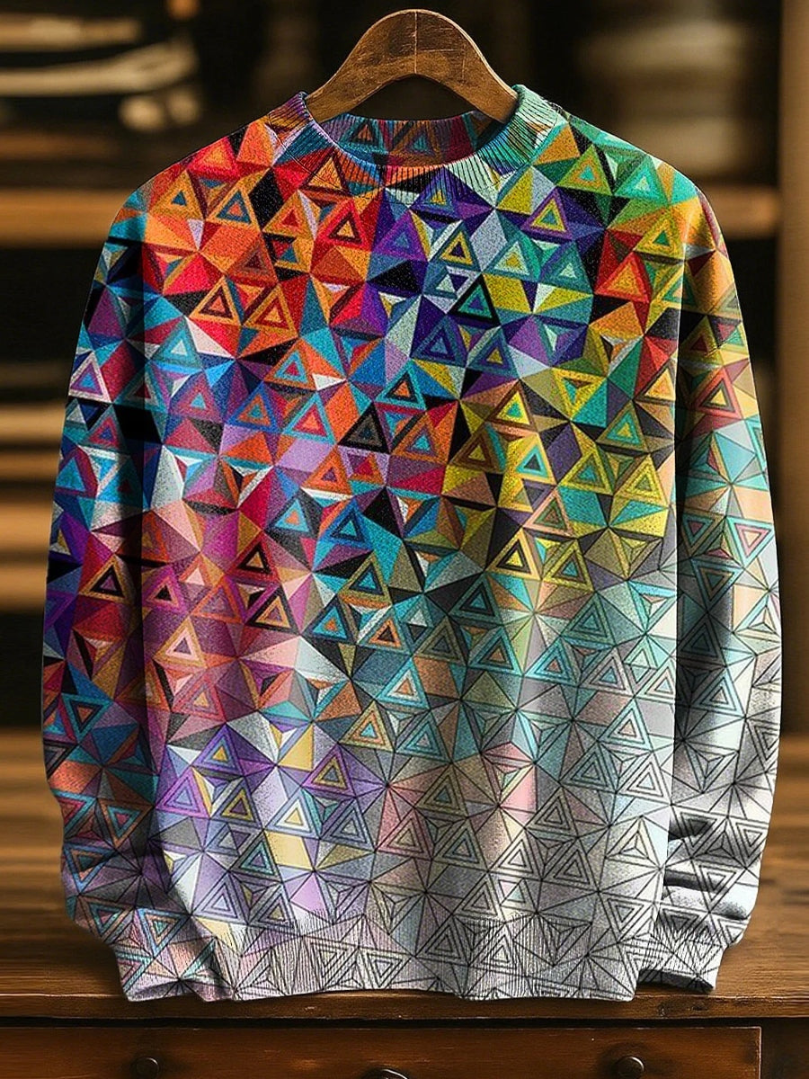 Herren Retro Abstrakter Kunstdruck Komfortabel gestrickter Pullover Pullover