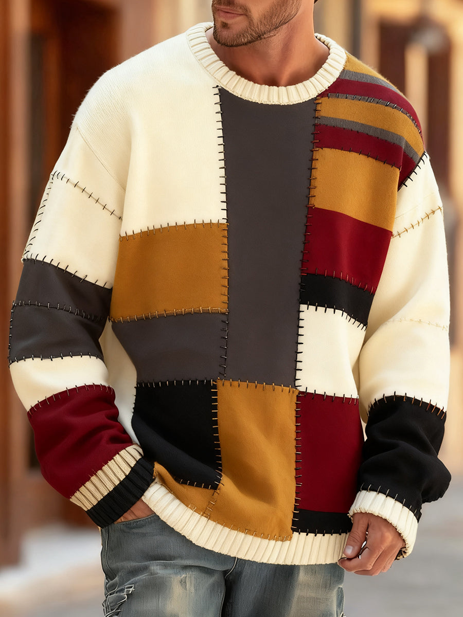 Herren Retro Abstrakter Kunstdruck Komfortabel gestrickter Pullover Pullover