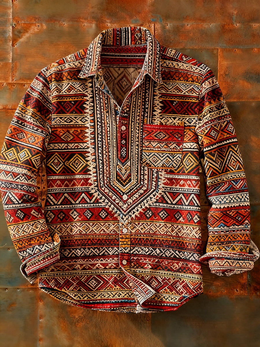 Herren Retro Abstrakt Kunstdruck Lässiges Langarm-Hemd