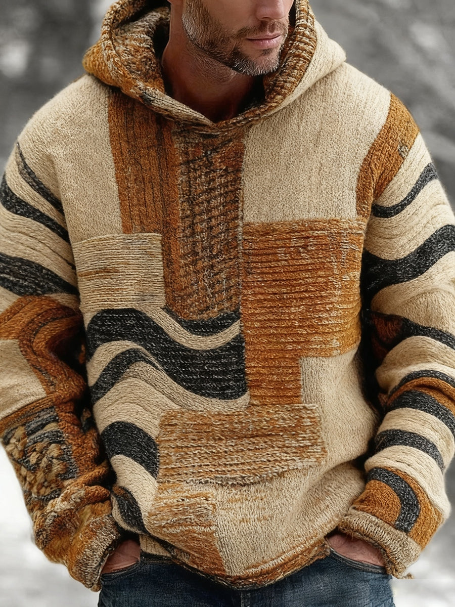 Retro Abstrakter Kunstdruck Lässiger bequemer Strick-Hoodie