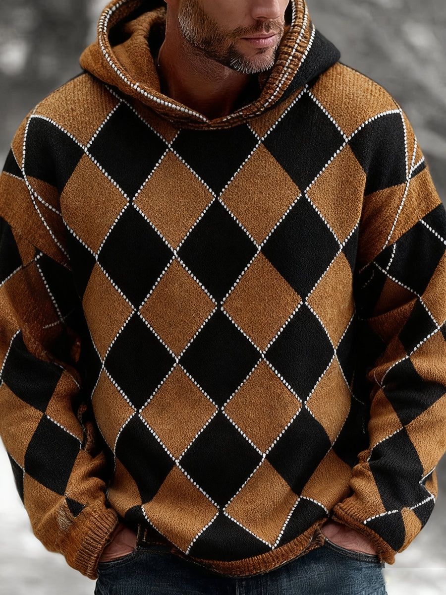 Retro Abstrakter Kunstdruck Lässiger bequemer Strick-Hoodie