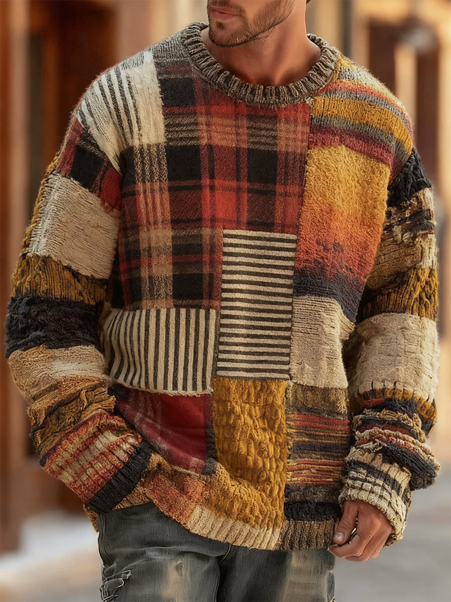 Herren Retro Abstrakter Kunstdruck Komfortabel gestrickter Pullover Pullover