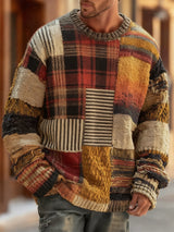 Herren Retro Abstrakter Kunstdruck Komfortabel gestrickter Pullover Pullover