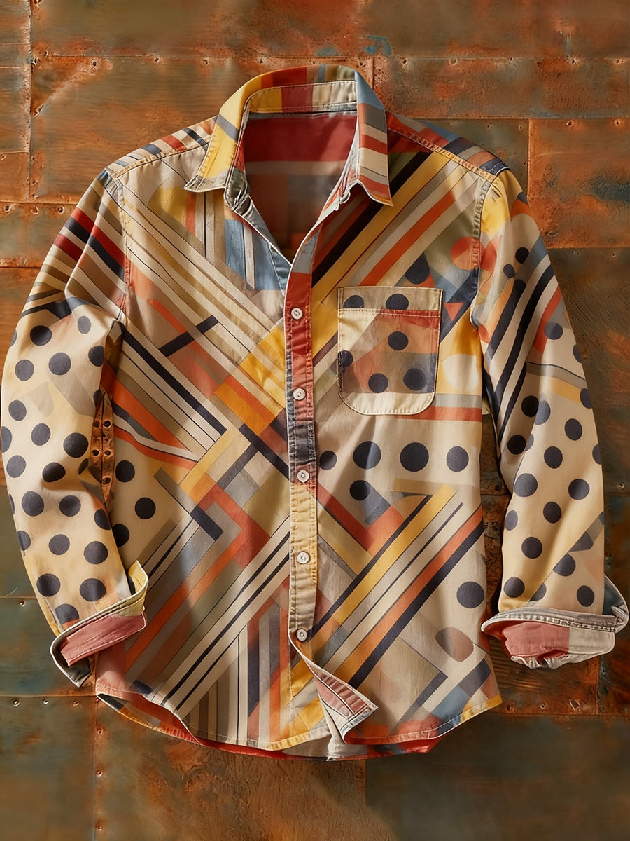 Herren Retro Abstrakt Kunstdruck Lässiges Langarm-Hemd