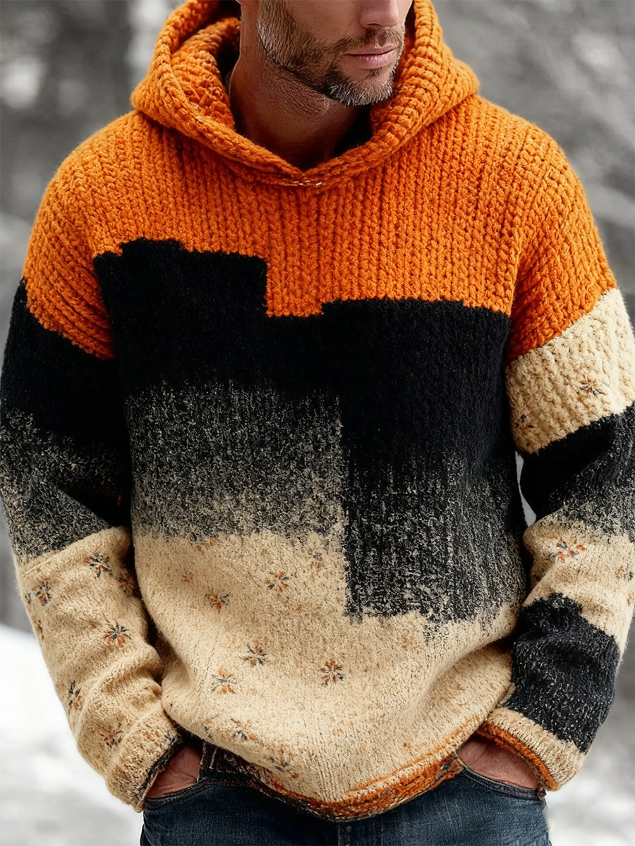 Retro Abstrakter Kunstdruck Lässiger bequemer Strick-Hoodie