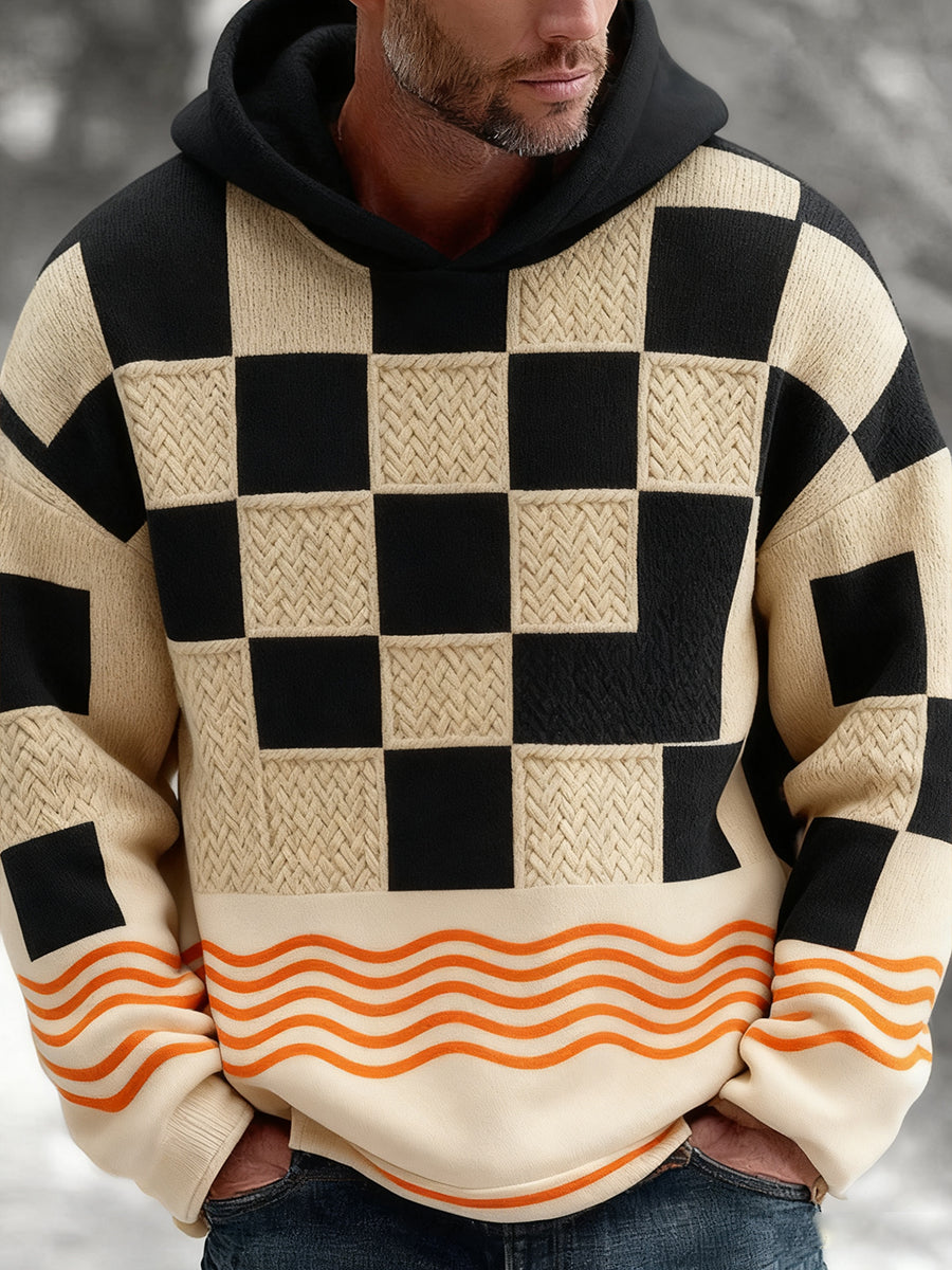 Retro Abstrakter Kunstdruck Lässiger bequemer Strick-Hoodie