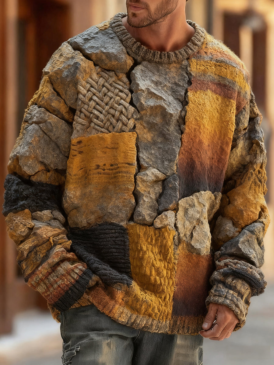 Herren Retro Abstrakter Kunstdruck Komfortabel gestrickter Pullover Pullover