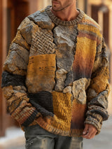 Herren Retro Abstrakter Kunstdruck Komfortabel gestrickter Pullover Pullover