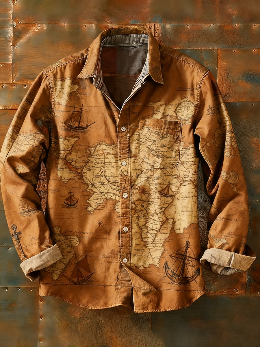 Herren Retro Abstrakt Kunstdruck Lässiges Langarm-Hemd