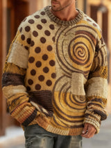 Herren Retro Abstrakter Kunstdruck Komfortabel gestrickter Pullover Pullover