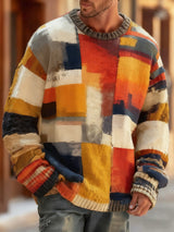 Herren Retro Abstrakter Kunstdruck Komfortabel gestrickter Pullover Pullover