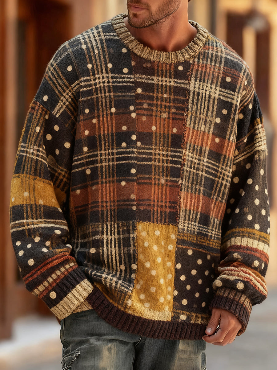 Herren Retro Abstrakter Kunstdruck Komfortabel gestrickter Pullover Pullover