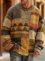 Herren Retro Abstrakter Kunstdruck Komfortabel gestrickter Pullover Pullover