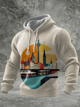 Herren Kapuzen pullover aus Beige Grid Baumwolle Berlin Skyline Print