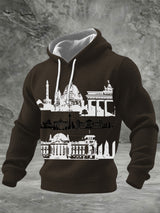 Herren braunes Grid Baumwolle Berlin Landmark Print Hoodie
