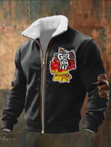 Herren schwarze Deutschland karte & Stadt druck Sherpa-Gelinierte Zip Jacke